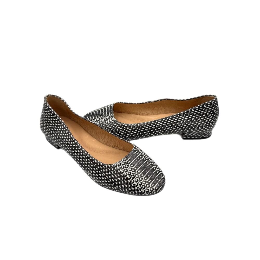 Antonio Melani Vintal Black White Snakeskin Leather Slip On Ballet Flats Shoes